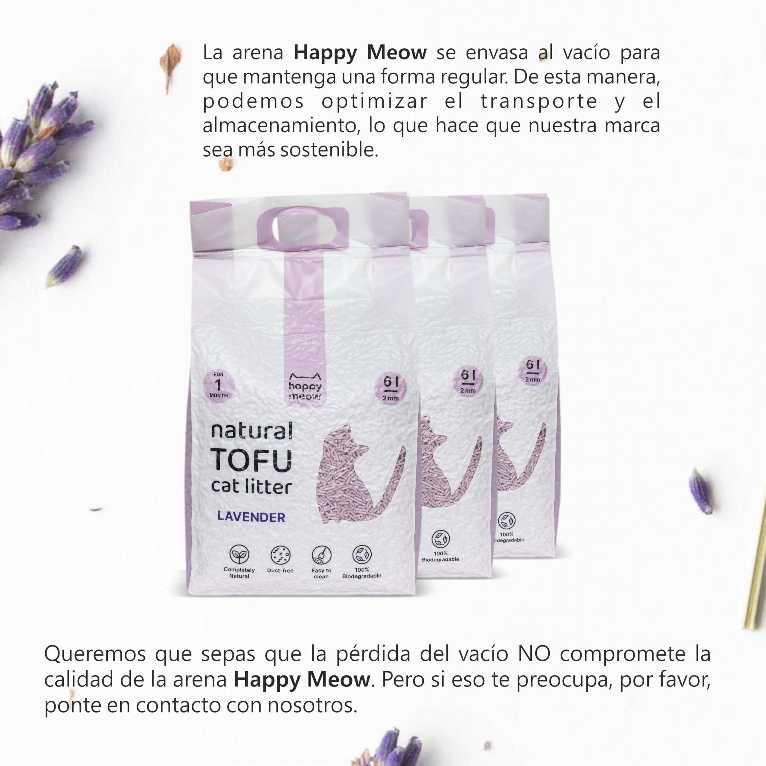 Arena de Tofu para Gatos (18L/7,5Kg) - Natural y Biodegradable - Aglomerante Instantáneo, Bajo en Polvo, Control de Olores Duradero, Ultra Absorbente, Desechable en el Inodoro (Lavanda)