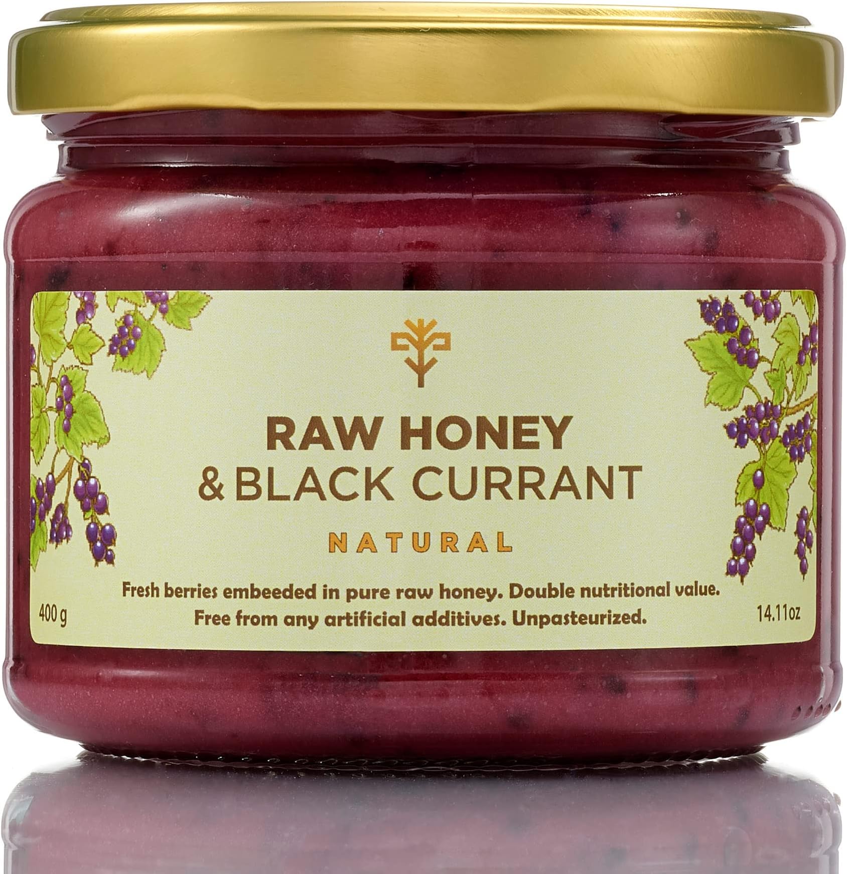 – Earthbreath Raw Honey with Black Currants - 400g - Jams with Multiple Flavours - Sea Buckthorn - Ginger - Strawberries - Raspberries - Quince - Cherries – Cranberries - No Additives, Sugar Free