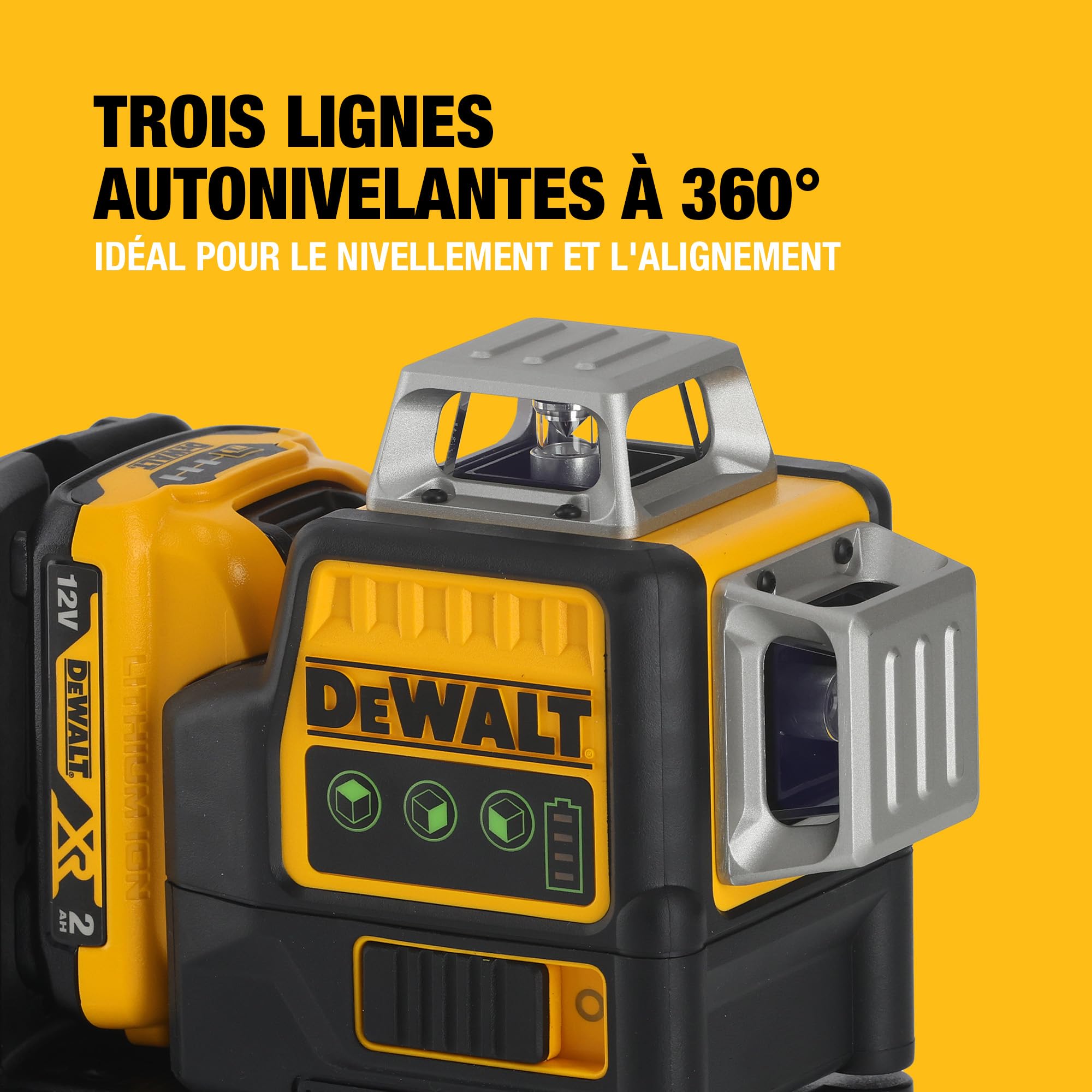 DEWALT - Laser en croix vert XR 12V 3x360°, avec 1x batterie 2Ah, DCE089D1G-QW