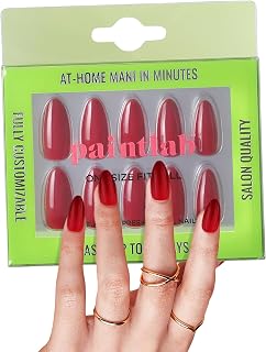 PaintLab Press-On Nails Manicure Kit, True Red, 24-Piece Set, Long-Lasting Fake Nails with Glue, File, Prep Pad & Cuticle Stick
