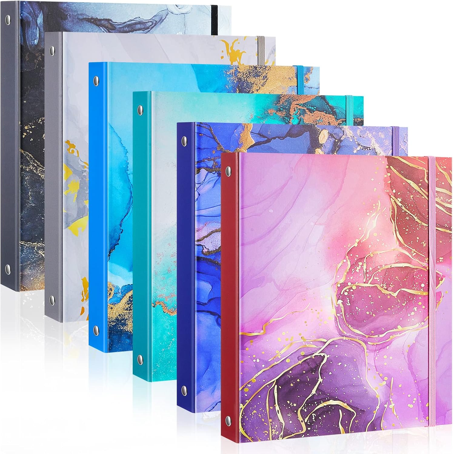 6 Pack Mini Binders 5.5 x 8.5 Three Ring 1 Inch Marble Binder with