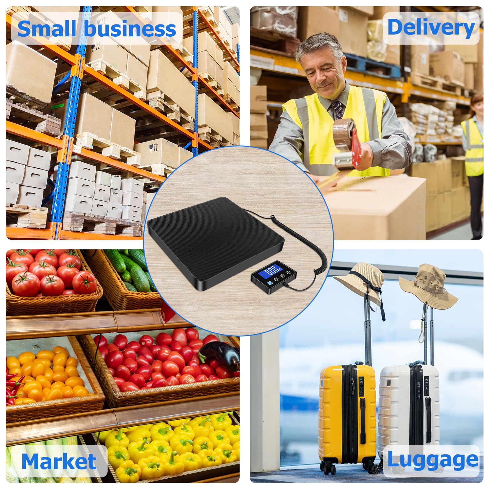 KUAIVO Waga paczkowa, precyzyjna cyfrowa waga platformowa 200 kg/10 g z funkcją LCD/Hold/Tara, waga pocztowa do paczek, bagażu, magazynu, przedsiębiorstw i do użytku domowego, Ladeba
