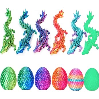 Set of 6 Miniature 3 D Printed Dragon Egg with Dragon - 12.7 cm Crystal Dragon Toy Egg in Small Size Mysterious Dragon Eggs Toy Surprise Easter Eggs Easter Gifts Children F