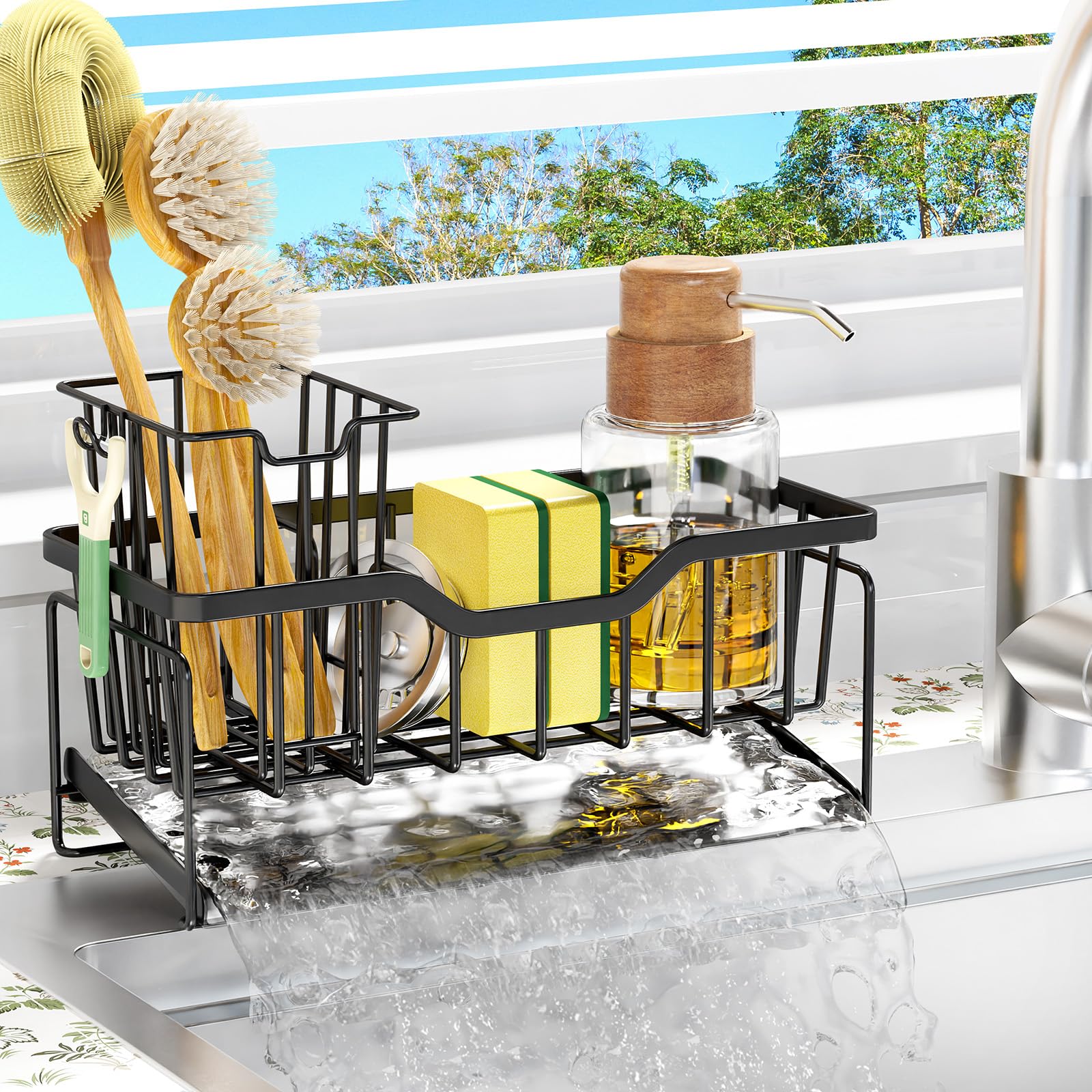 StorageRight Kitchen Sink Caddy Organizer Rustproof Sponge Holder for Kitchen Sink Instant Dry High Brush Holders with Drain