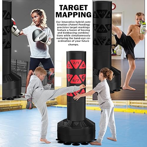 Miniatura 7 de RDX Saco de boxeo independiente para niños con guantes y cubierta, juego de bolsas de pedestal RONIN de alta resistencia de 4 pies con ventosa base