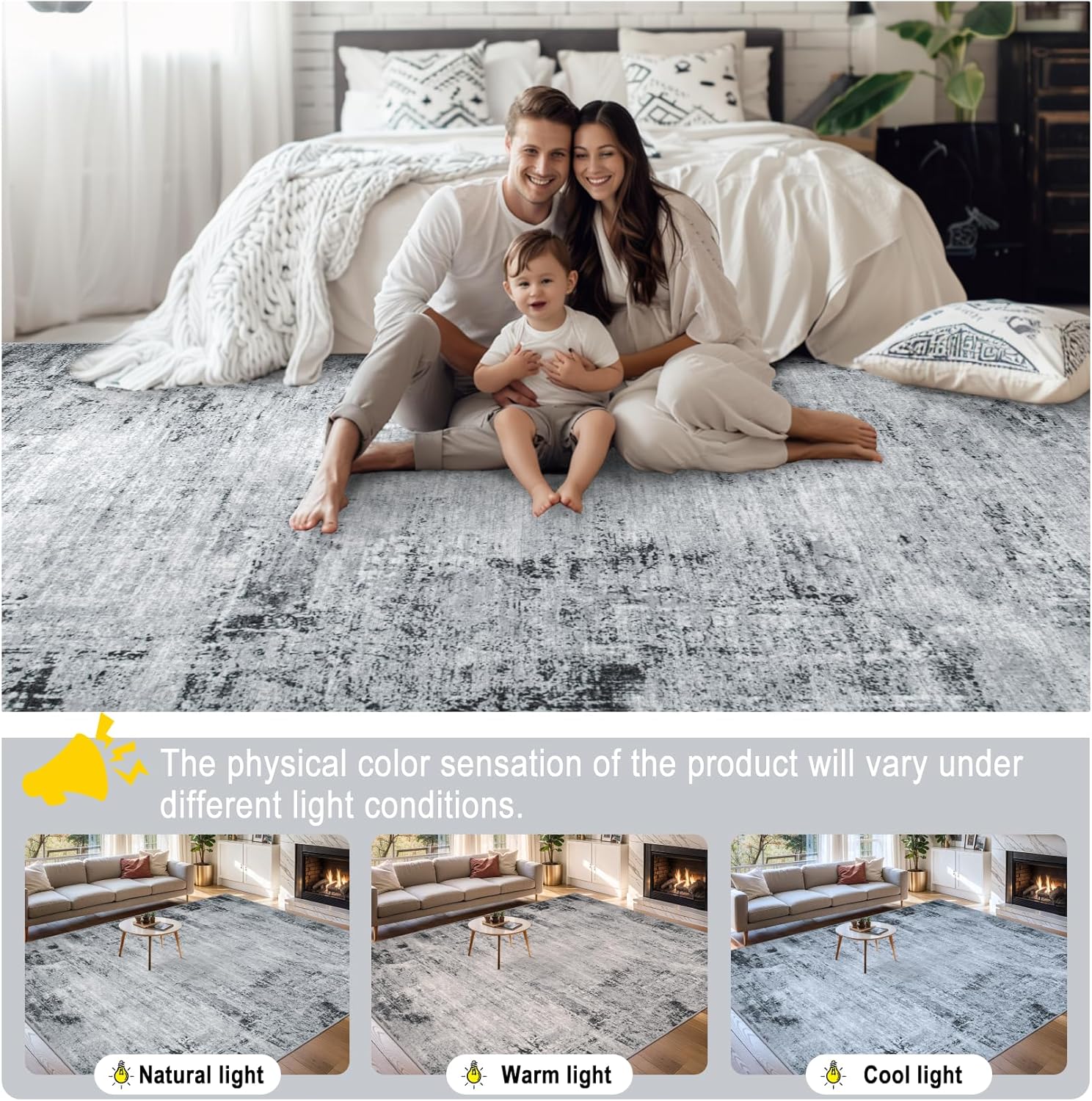 8x10 Area Rugs for Living Room - Washable Rug Modern Abstract Soft Large Neutral Non-Slip Carpet Indoor Floor Thin Carpets for Bedroom Dining Room Farmhouse Nursery Home Office Black - Image 7