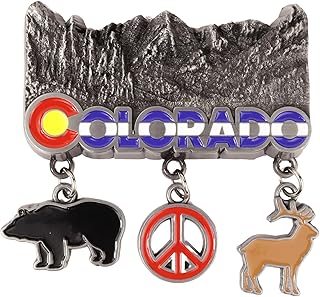 Colorado Souvenir Magnet with Bear, Peace Sign, and Deer Charms - 3 x 3 Inches