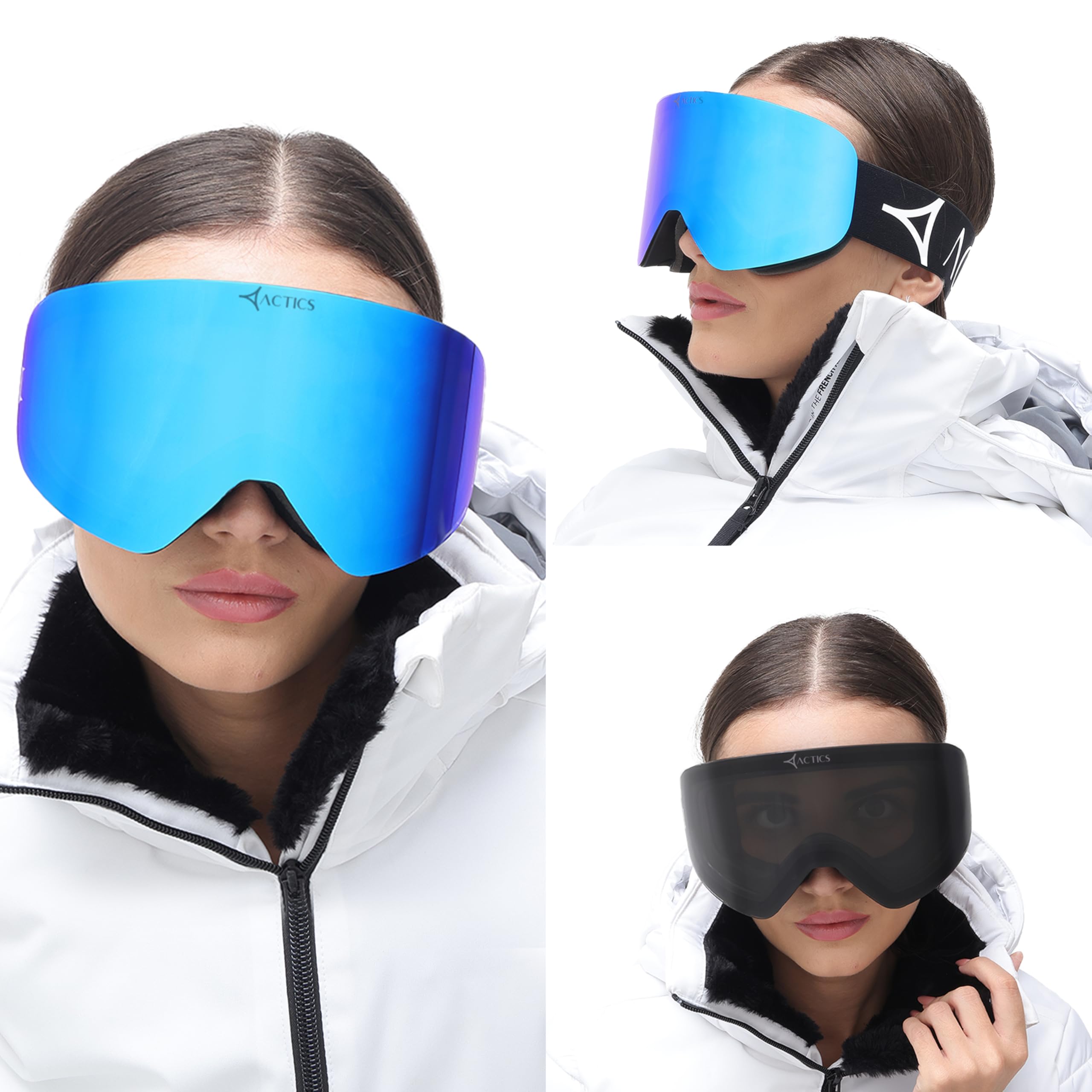 Falcon 1 - Maschera da sci con lenti intercambiabili Revo progettate dalla Nasa, protezione 100% UV400, per uomini e donne, colore: nero