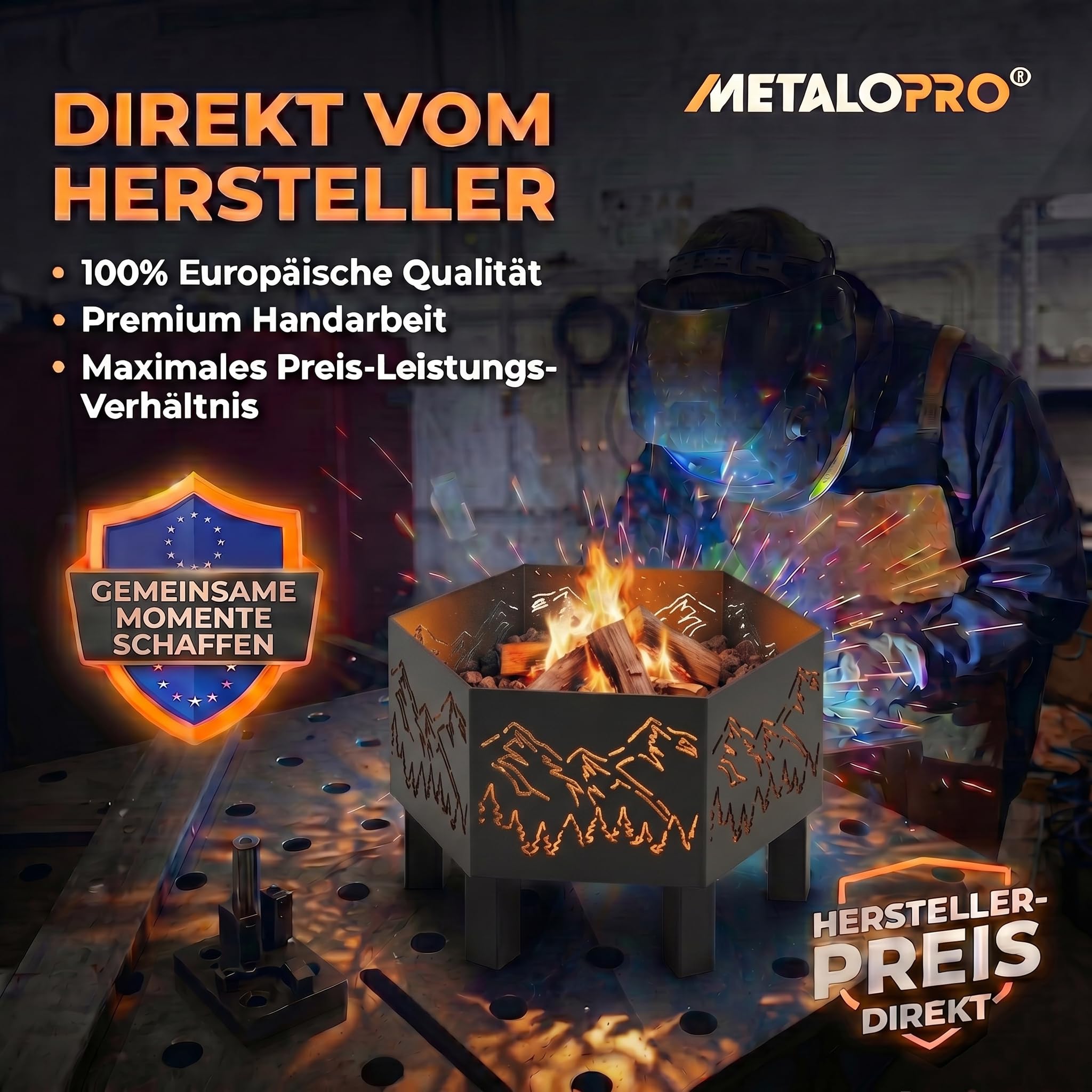 Feuerschale Hexa Muster 14 MetaloPr exa Gipfel – Hexagonale | Hochwertiges Metall, ideal für Garten und Terrasse, kraftvolles bergkamm-design, massive 3mm stahl-qualität, perfekt für