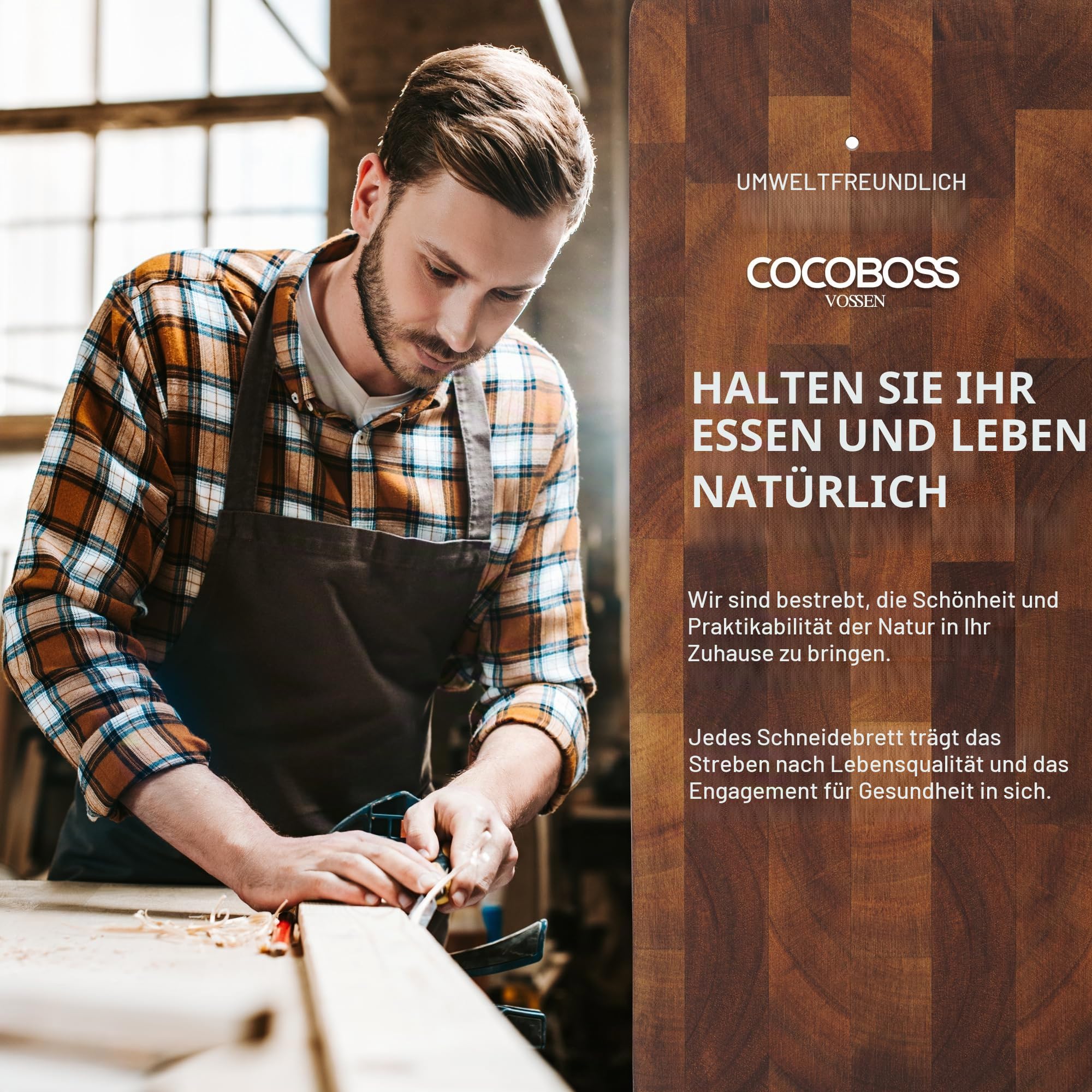 COCOBOSS Schneidebrett Holz, Holzschneidebrett,Küchenbrett,aus Akazienholz PREMIUM für Küche,Küchenholzbrett, Rutschfeste Füße (XL)