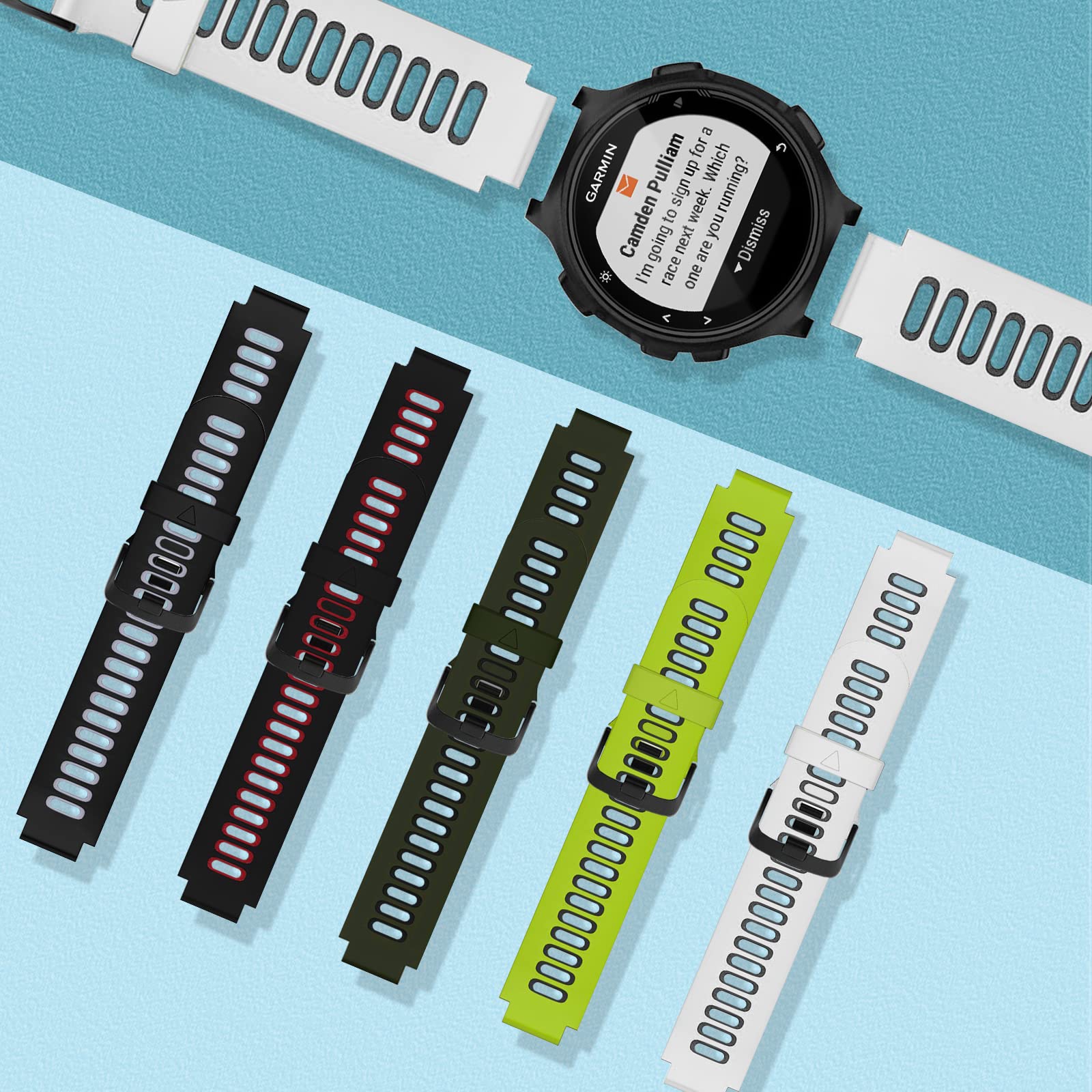 Cinturino In Silicone Per Garmin Forerunner 235/735XT/220/230, Nero, Fibbia Acciaio, Regolabile Da 140 A 205 Mm