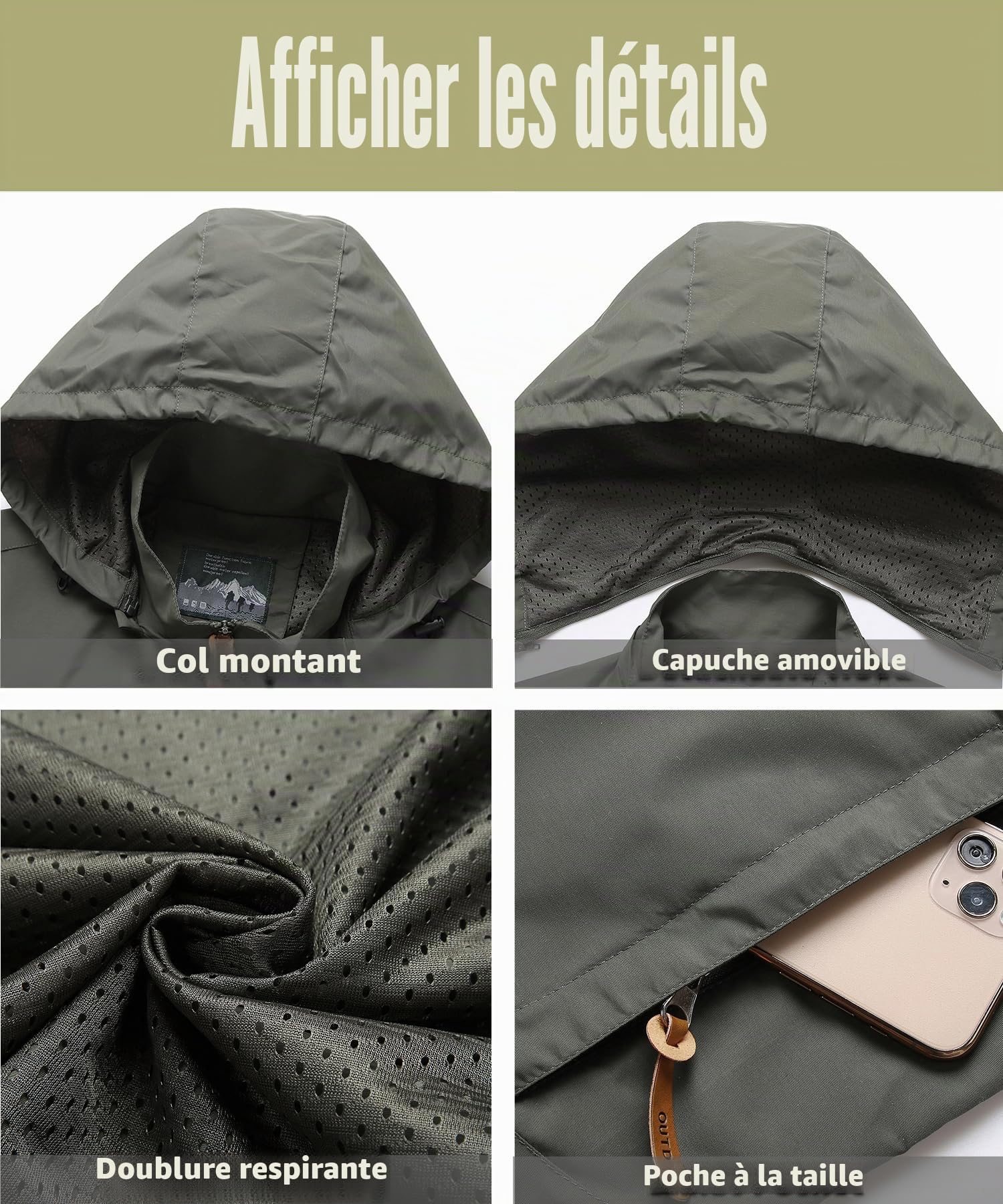 Homme Veste de Montagne Veste en softshell Extérieur Coupe-Vent Randonnée pour Voyage Résistant Léger Sport Outdoor Manteau avec Capuche Amovible