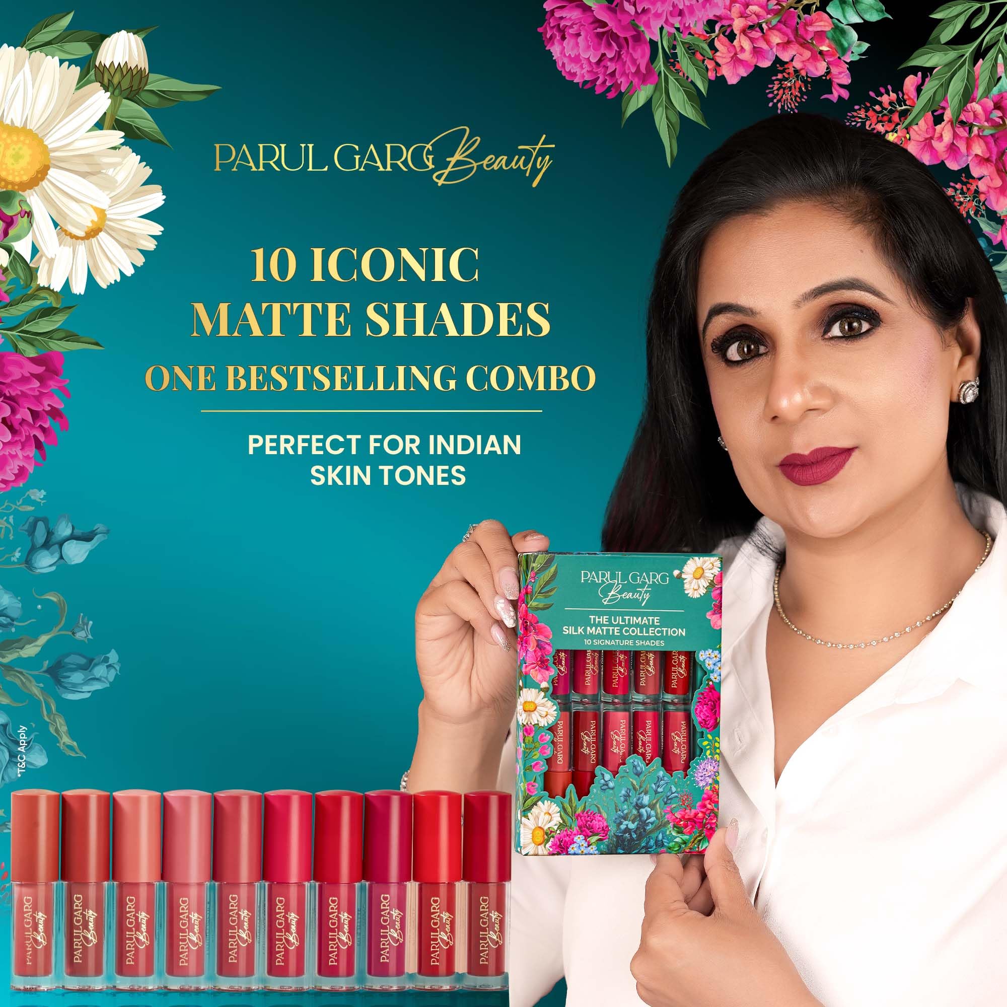 Parul Garg Beauty Ultimate 10-in-1 Mini Silk Matte Liquid Lipstick Set for Indian Skin Tone | Long-Lasting, Transfer-Proof | Perfect for Gifting & Special Occasions | Pack of 10, Multicolor 1