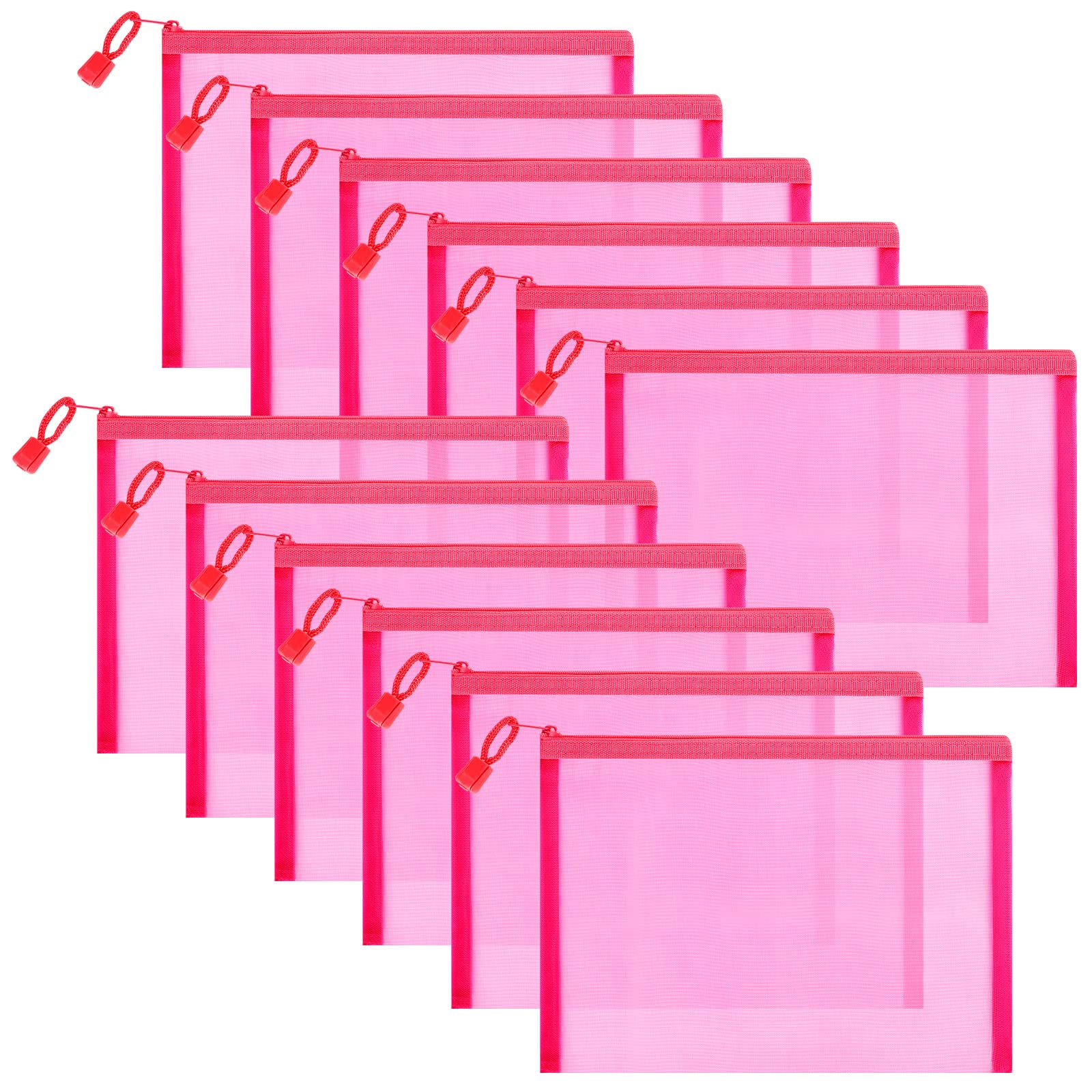 Sinzip 12 Pieces Zipper Nylon Mesh Pouch, Mesh Cosmetic Bags Makeup Bags Pencil Case, Multipurpose Travel Bags for Cosmetic School Office Supplies and Travel Accessories, A5+B6, Nylon Mesh Pouch — image 1