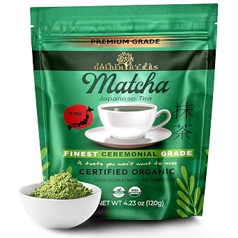Golden Herbs Matcha Superior Ceremonial Blend Green Tea Powder from Uji, Kyoto, USDA Organic, Gluten-Free Vegan, 100% Pure Unsweetened, No Additivesm, Resealable Freshness Pouch 120 Grams, 4.23 OZ