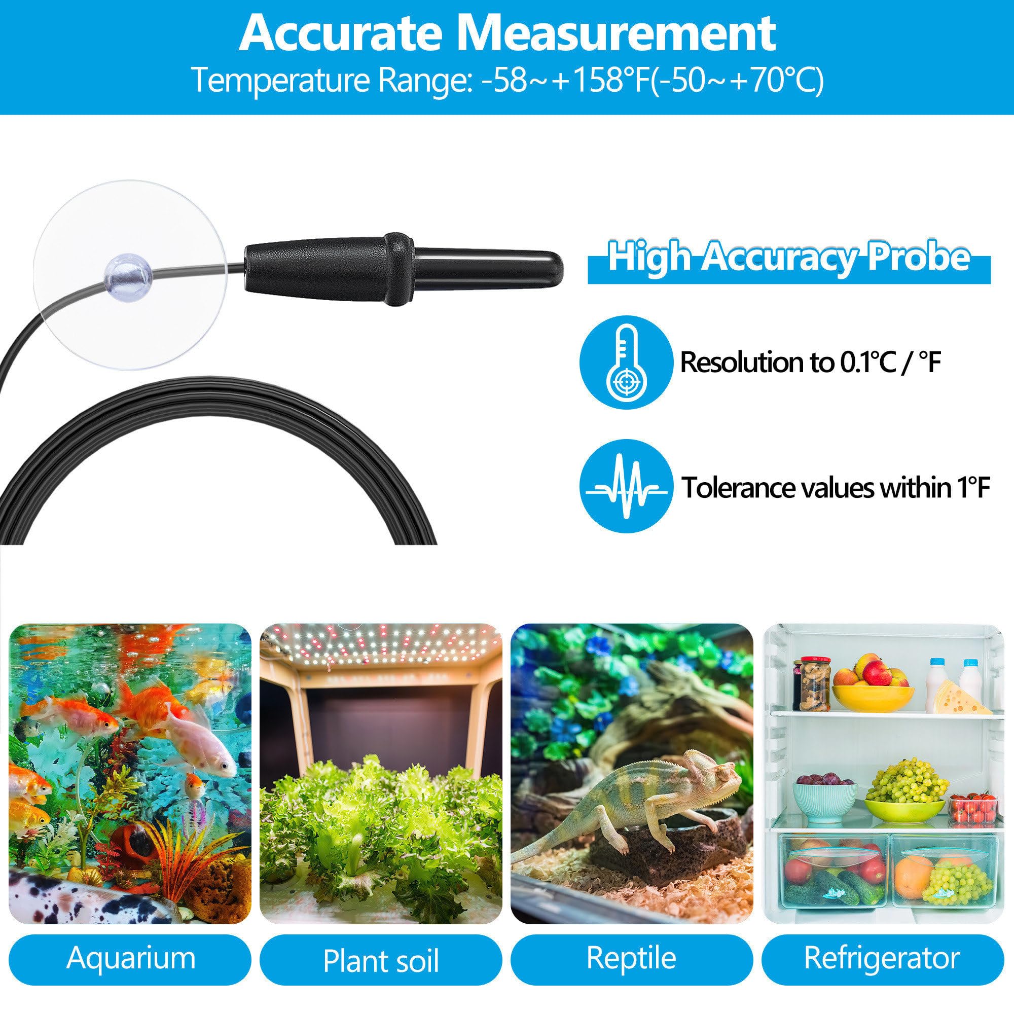 DaToo Termómetro de acuario con pantalla LCD grande Fahrenheit/Celsius (℉/℃) Termómetro de pecera para acuario, reptil, terrario, termómetro digital de agua con ventosa