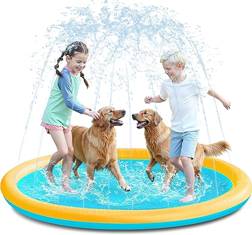 Vista 13 de SLOOSH Tapete antideslizante de 72 pulgadas para salpicaduras, juguetes de agua para exteriores, tapete de juego para niños y perros, regadera Azul