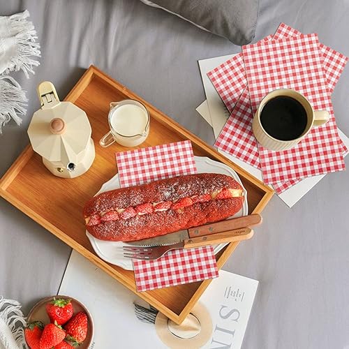 Miniatura 6 de WDF Paquete de 150 servilletas de cuadros rojos  3 capas desechables de cuadros rojos y blancos, servilletas de cena, toallas de mano de papel para