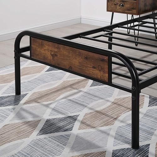 Miniatura 7 de VECELO Base de cama de tamaño individual con cabecero y estribo de madera, base de colchón con listones de metal fuertes y soporte antideslizante,