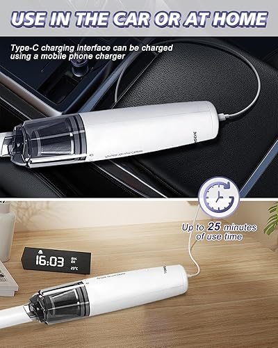 Miniatura 5 de T7 Aspiradora de mano inalámbrica, recargable y portátil con alta succión, aspiradora pequeña con 25 minutos de tiempo de funcionamiento, mini