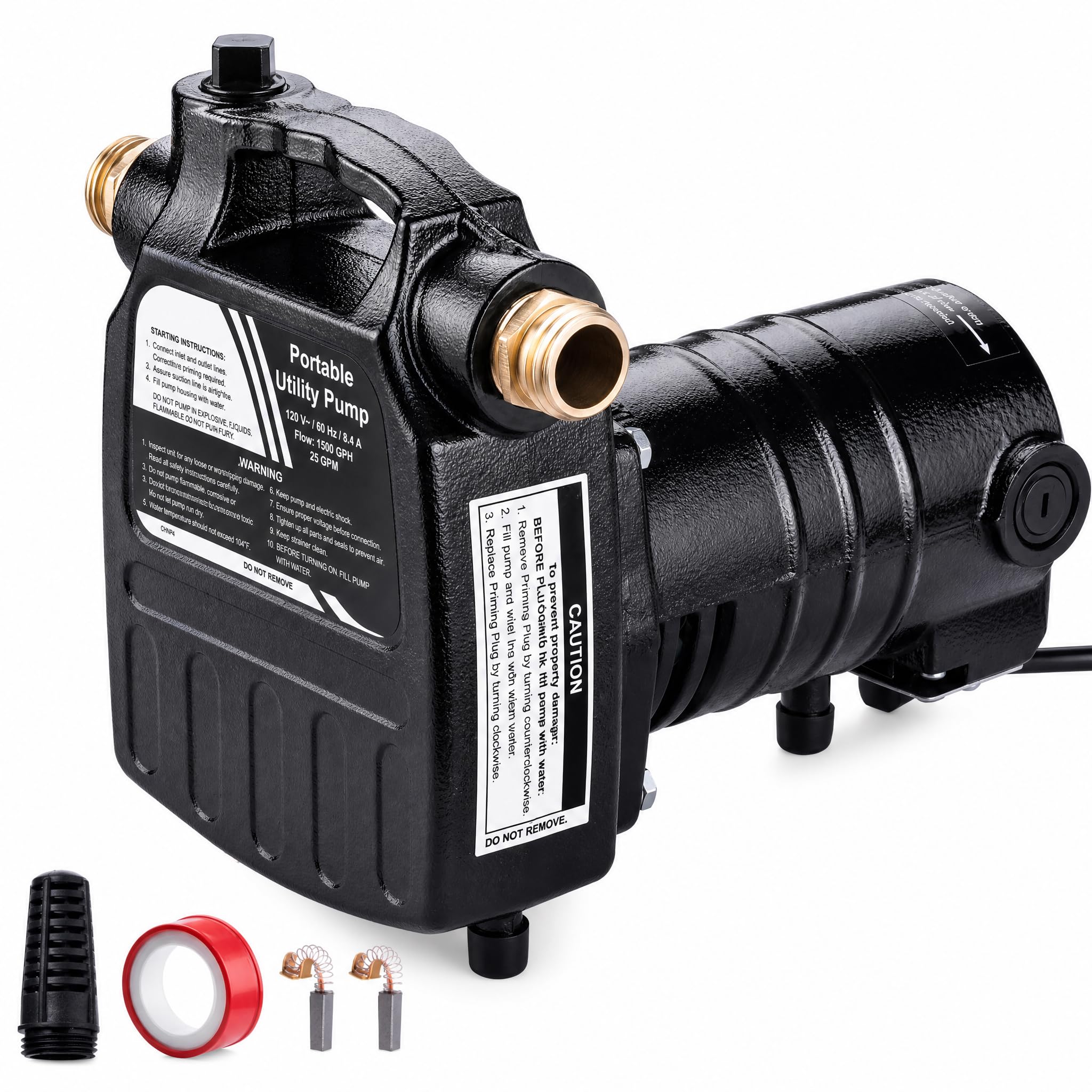 Water Transfer Pump, 120V 1/2 HP 1500GPH Cast Iron Portable Electric Utility Water Pump, Heavy Duty High Pressure Transfer Pump for Garden, Rain Barrel, Pool, Pond, Hot Tub, Aquarium Draining