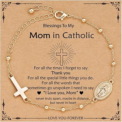 Catholic Virgin Mary Cross Bracelet Gifts for Girls Teens Women, Rosary Beads Charm Link Chain Bracelet Christmas Christian Religious Jewelry Gifts