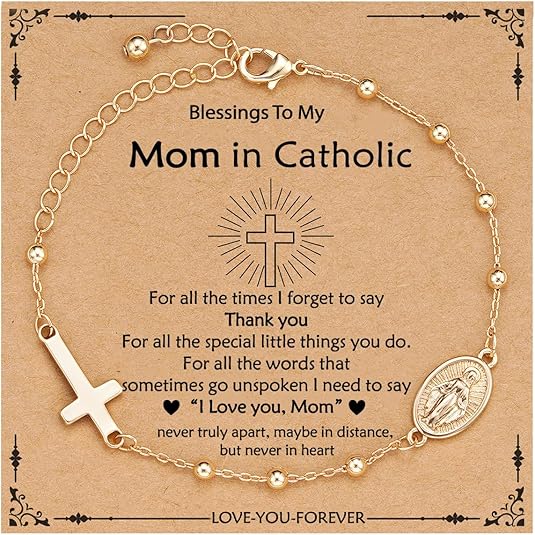 Catholic Virgin Mary Cross Bracelet Gifts for Girls Teens Women, Rosary Beads Charm Link Chain Bracelet Christmas Christian Religious Jewelry Gifts