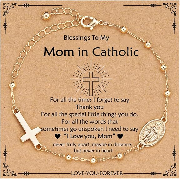 Catholic Virgin Mary Cross Bracelet Gifts for Girls Teens Women, Rosary Beads Charm Link Chain Bracelet Christmas Christian Religious Jewelry Gifts