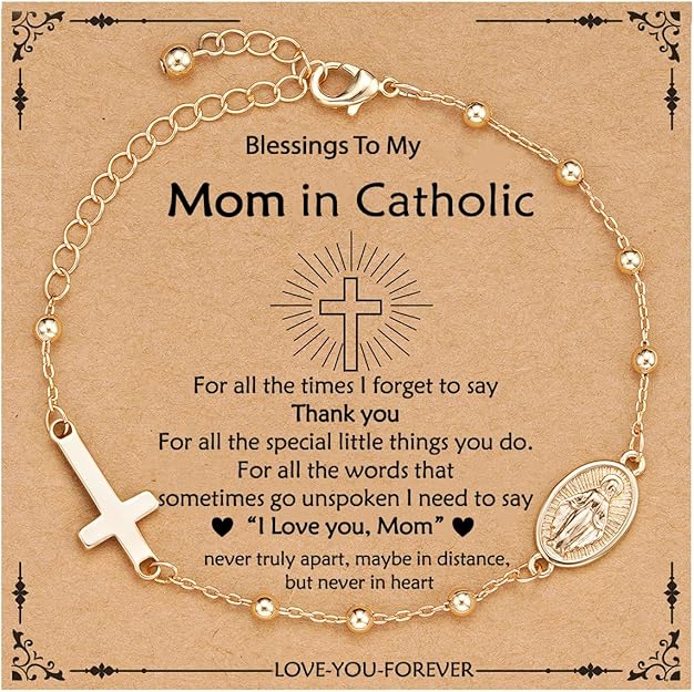 Catholic Virgin Mary Cross Bracelet Gifts for Girls Teens Women, Rosary Beads Charm Link Chain Bracelet Christmas Christian Religious Jewelry Gifts