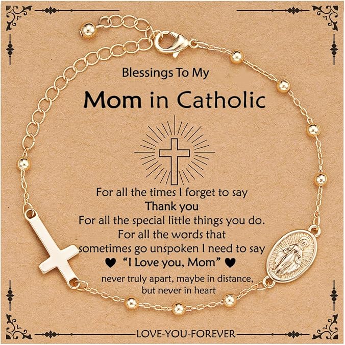 Catholic Virgin Mary Cross Bracelet Gifts for Girls Teens Women, Rosary Beads Charm Link Chain Bracelet Christmas Christian Religious Jewelry Gifts