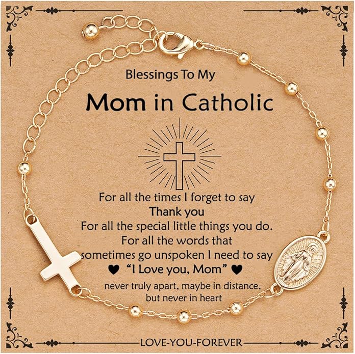 Catholic Virgin Mary Cross Bracelet Gifts for Girls Teens Women, Rosary Beads Charm Link Chain Bracelet Christmas Christian Religious Jewelry Gifts
