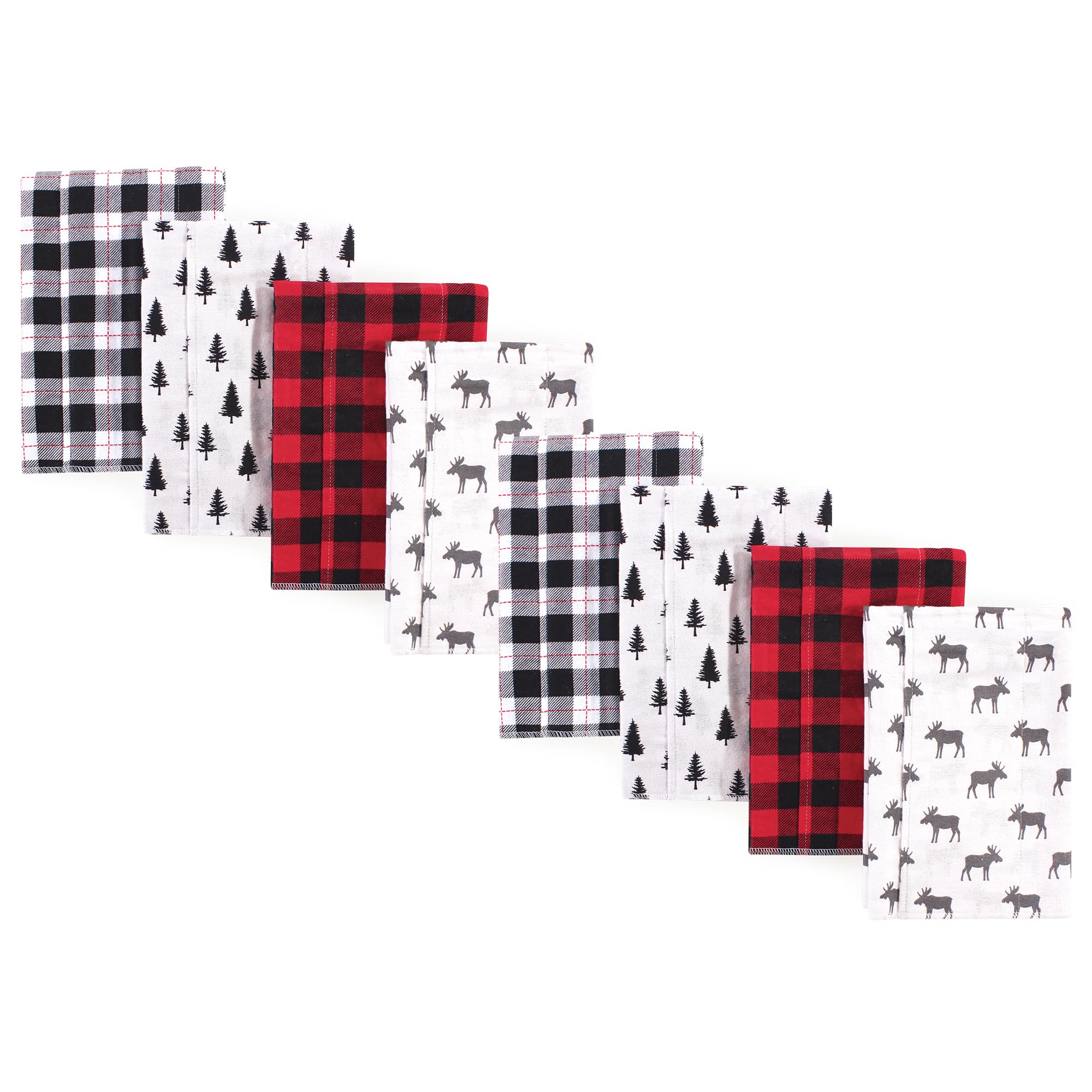 Hudson Baby Cotton Poly Flannel Burp Cloths Multipack, Moose 8-Pack, One Size