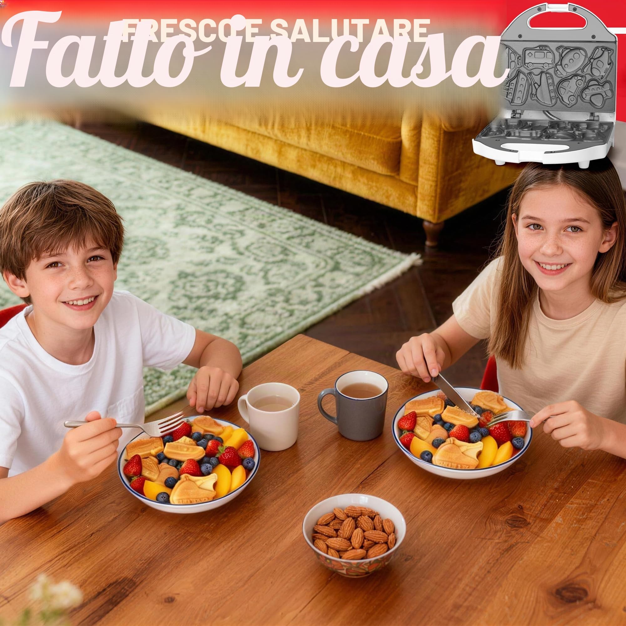 SugarWhisk Macchina per Waffle a Forma di Auto per Bambini, Mini Macchina per Waffle per Halloween e Natale, 8 Divertenti Mini Macchine per Pancake a Forma di Veicolo, Superficie Antiaderente, Ottimo