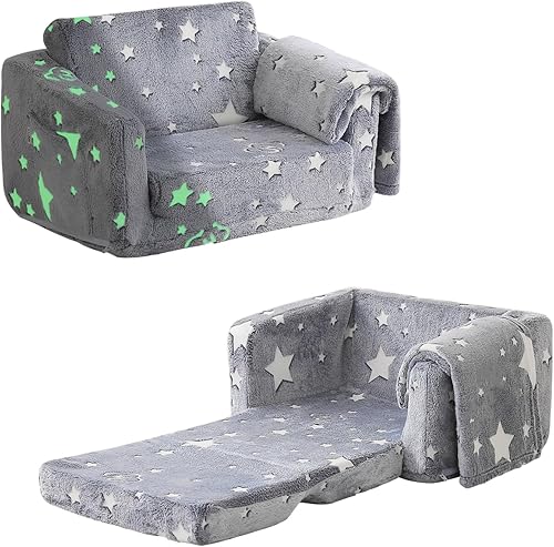 Miniatura 7 de Kisdsa Sofá plegable para niños, sofá plegable con manta, sofá infantil para niñas y niños, silla abatible para niños, sofá convertible para tumbona