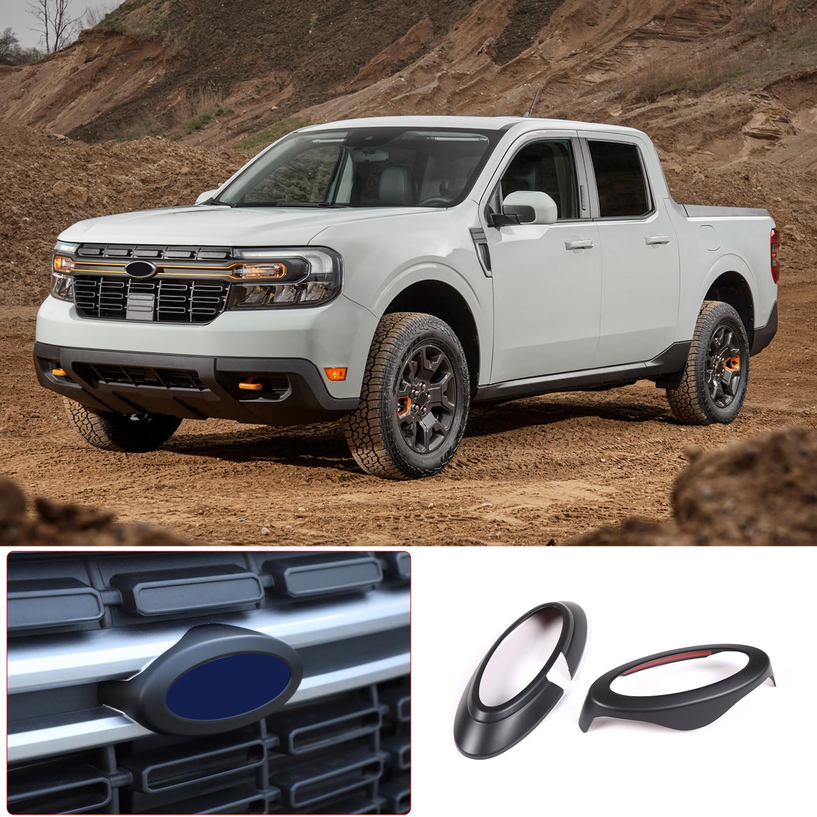 Matte Black Front&Rear Logo Emblem Badge Cover Trim Ring For Ford Maverick 2022 - Foto 10