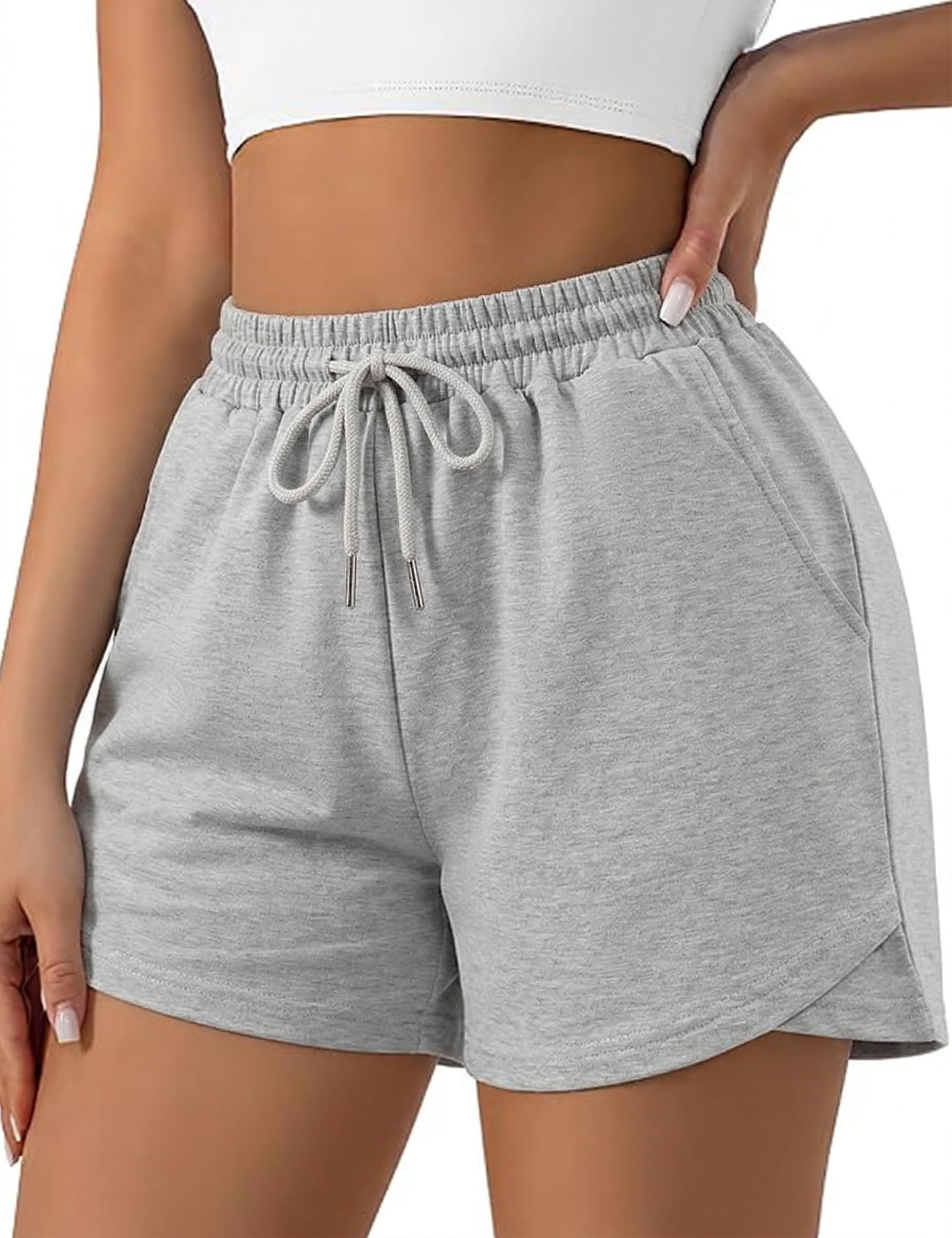 Litherday Shorts Damen Sommer Kurze Jogginghose Sommer Sportshorts Baumwolle Freizeitshorts mit Taschen Lässige für Running Gym Fitness