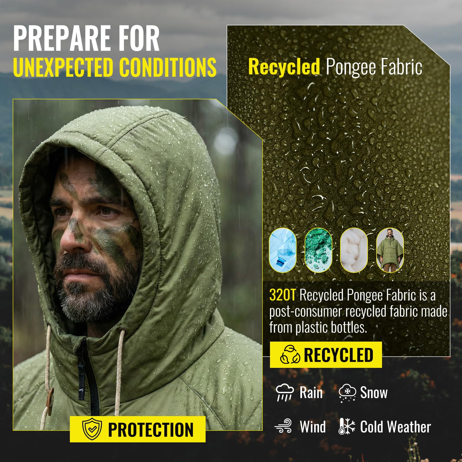 KingCamp Poncho con cappuccio ultraleggero per l'acqua, coperta calda per campeggio, poncho ultraleggero compatto, sacco a pelo, verde