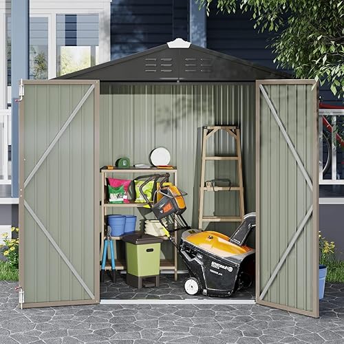 Miniatura 2 de Devoko Cobertizo de almacenamiento al aire libre de 6 x 4 pies, cobertizo de herramientas de jardín de metal y casa de almacenamiento al aire libre