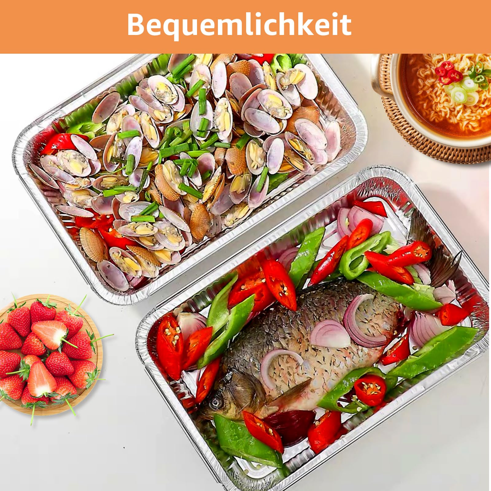 Barquettes en aluminium jetables avec couvercle 23 x 17 x 5 cm Lot de 50