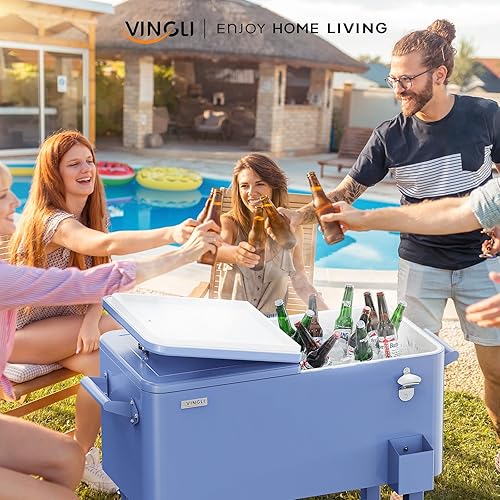 Miniatura 7 de VINGLI Carrito rodante de 80 cuartos de galón con ruedas, enfriador de bebidas portátil para bar, fiesta de patio, piscina, baúl de hielo con