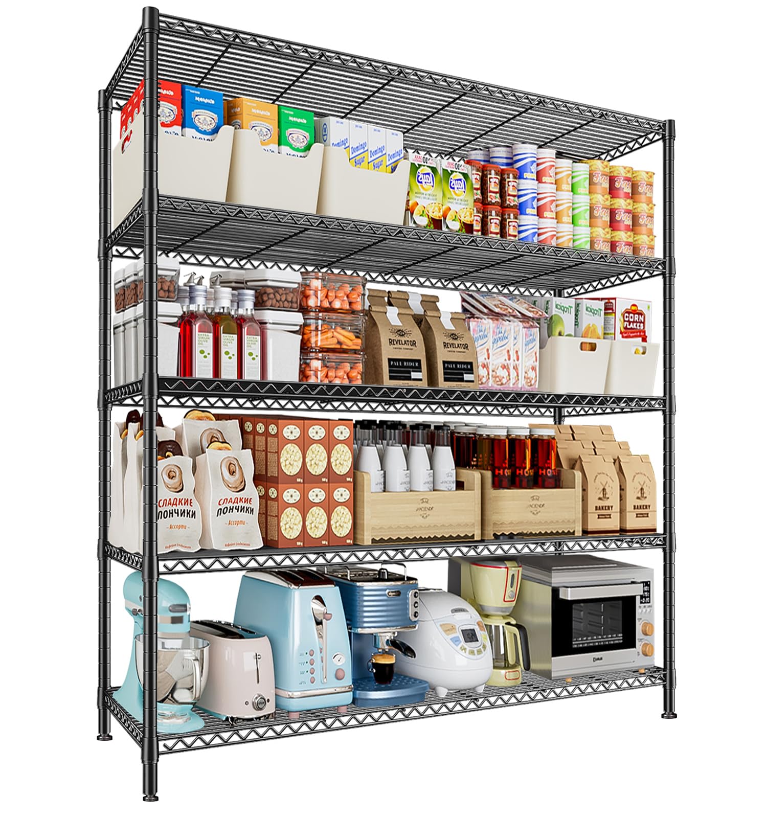 45.5''W Storage Shelves for Storage 5 Tier Adjustable Heavy Duty Metal Industrial Utility Shelving Unit for Kitchen, Pantry, Warehouse, Basement, Dorm 45.5" W x 70.8" H x 17.5" D