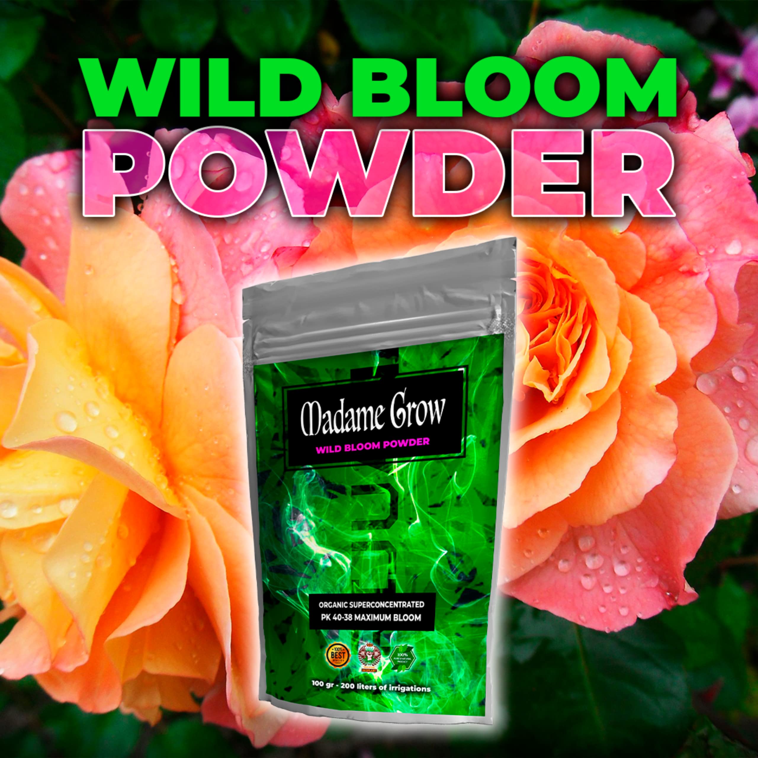 Madame Grow Tripack Fertilizantes en Polvo — Crecimiento, Floración y Aminoácidos | Pack 3 Correctores Orgánicos en Polvo (3x100g)