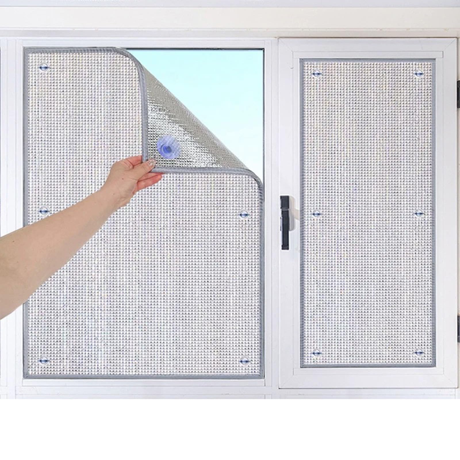 Pellicola Anticalore per Vetri Finestre,Pannello Termoriflettente,Pellicola Isolante Riflettente in Alluminio,Interno,Esterno,con Ventosa,Riutilizzabile,Personalizzabile (65cm x 120cm)