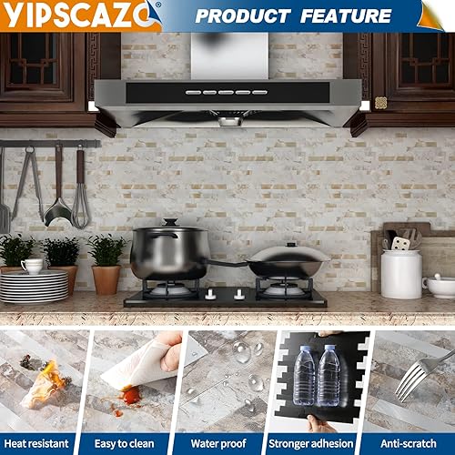 Miniatura 6 de Yipscazo 10 hojas de azulejos de metal de piedra para despegar y pegar, para pegar en azulejos para cocina, baño, lavandería, cámper, chimenea (12 x