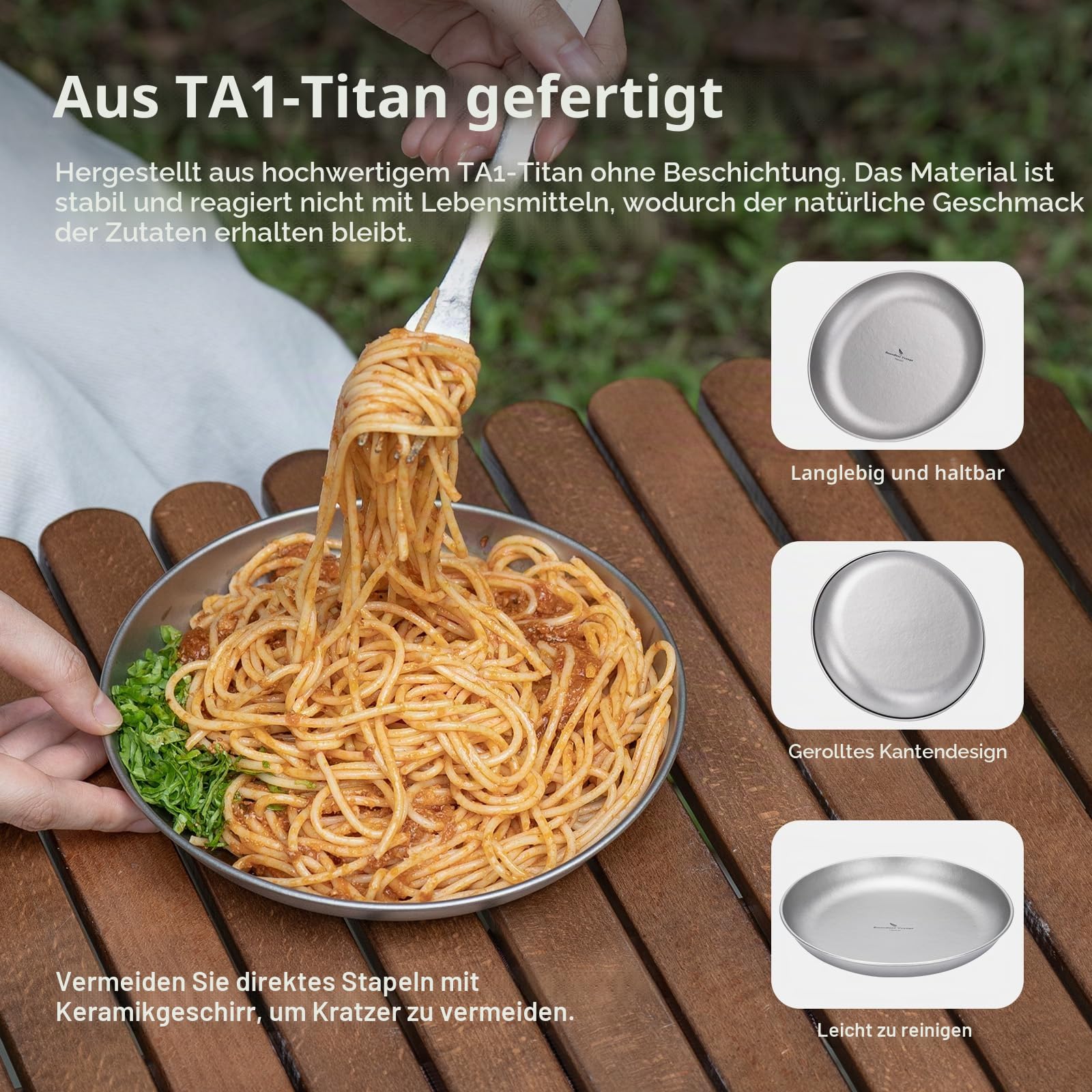 iBasingo Camping Titan Teller 18.5cm Servier Teller Party Ultraleichte Outdoor Picknick Metall Geschirr Langlebige Pfanne Kochgeschirr für Lebensmittel Fleisch Obst Sauce Dessert Ti1103T