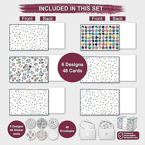 Miniatura 3 de smart scribbles Juego de tarjetas de felicitación, 48 tarjetas en blanco con sobres y calcomanías, 6 diseños para todas las ocasiones, caja de