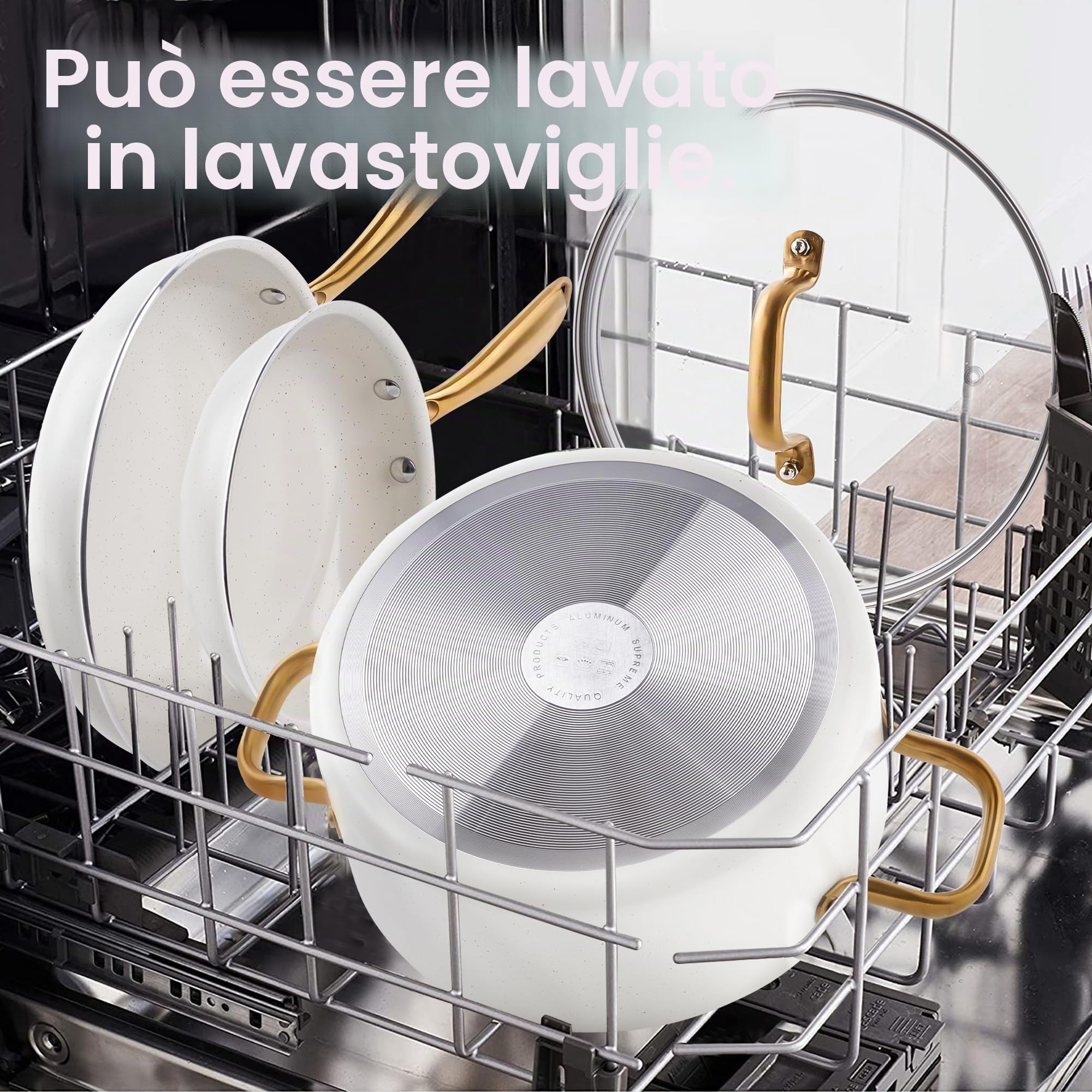 RIOVARM Induzione Set di pentole e padelle con coperchi, In ceramica Antiaderente Set di pentole con set di utensili da cucina, Set cucina essenziale Padella Pentola Padella per salse Spatole