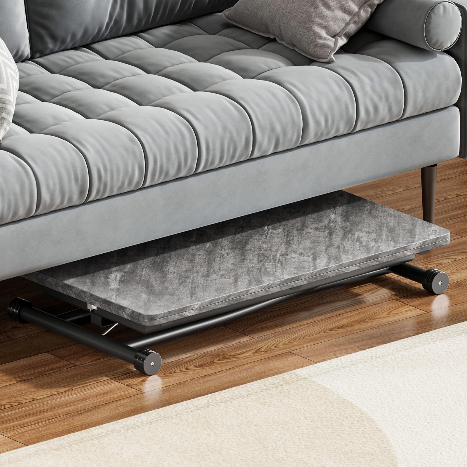 Mesa Elevable y Extensible,Mesa de Centro Funcional para Comedor de Espacio Pequeño, Sala de Estar, Cocina, Sala de Estudio, Gris