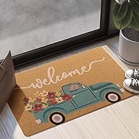 Vista 9 de Carvapet Felpudo artificial de fibra de coco con parte trasera antideslizante, duradero para interiores y exteriores, tapete de bienvenida