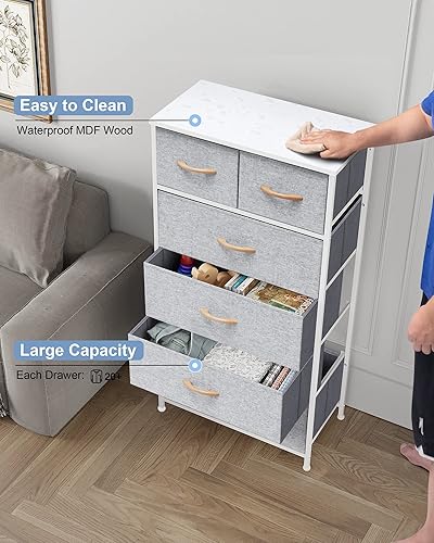 Miniatura 5 de Crestlive Products Torre de Almacenamiento Vertical para Cómoda - Marco de Acero Resistente, Superficie de Madera, Contenedores de Tela de Fácil